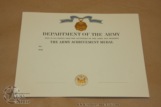 US Army Urkunde Army Commendation Medal