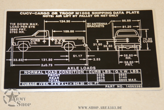 Data Plate CUCV M1008 Pick UP