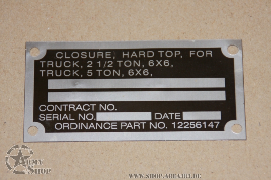 Data Plate Hard Top 2,5 Ton / 5 Ton Truck