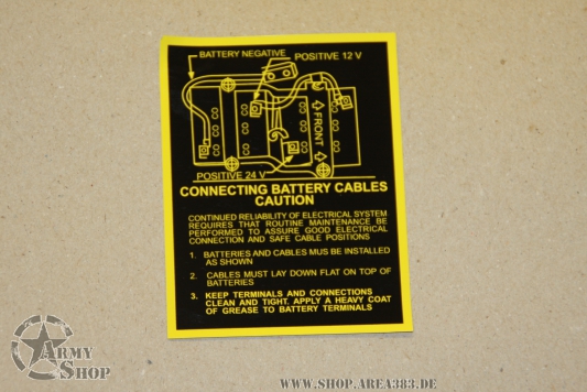 Aufkleber Batterie anklemmen 24 V