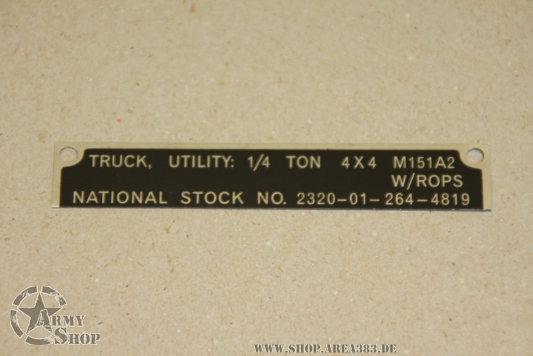 M151 ROPS data plate Ford Mutt