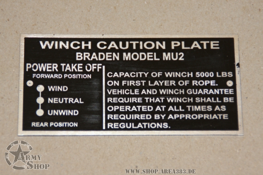 Data Plate Seilwinde Dodge WC