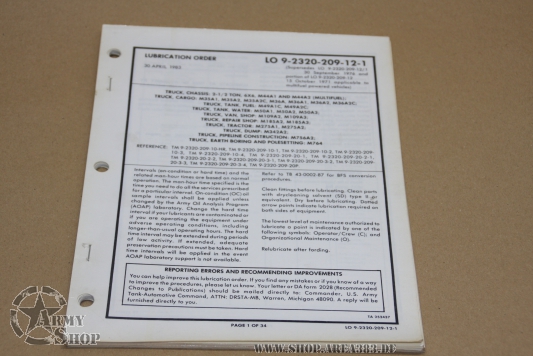 LO 9-2320-209-12-1  Lubrication Order Reo 2,5 Ton