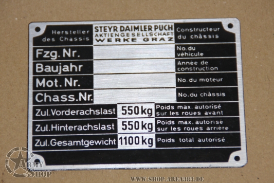 Data Plate STEYR DAIMLER PUCH