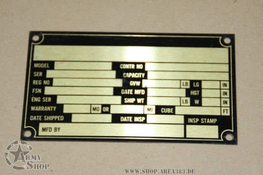 DATA Plate  150mm x 85 mm