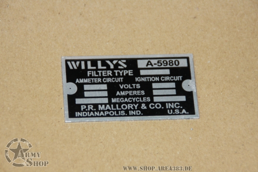 Data Plate Filterrette WILLYS