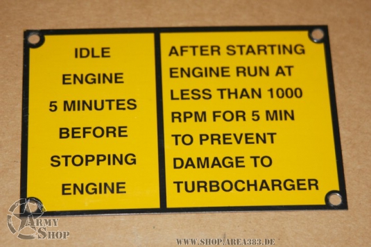 Data Plate Hinweisschild Turbolader M32 A2