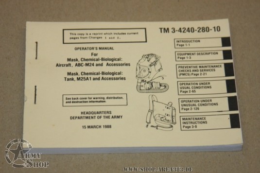 Manual Mask, Chemical-Biological: Tank, M25A1 TM 3-4240-280-10