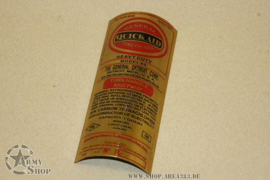 Plate Feuerlöscher Willys Jeep  Quick Aid