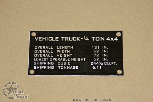 Late War Gewichts shipping plate  Willys MB
