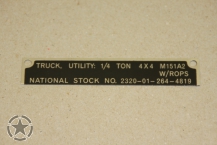 M151 ROPS data plate Ford Mutt