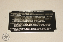 Data Plate Heater M151 Ford Mutt