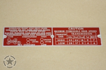 N.O.S. Dodge M37 M43 Shift / Speed Data Plate G741