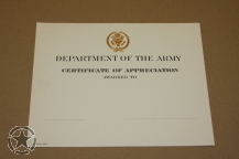 Urkunde Certificate of Appreciation US Army