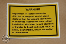Aufkleber US DRUGS AND ALCOHOL WARNING